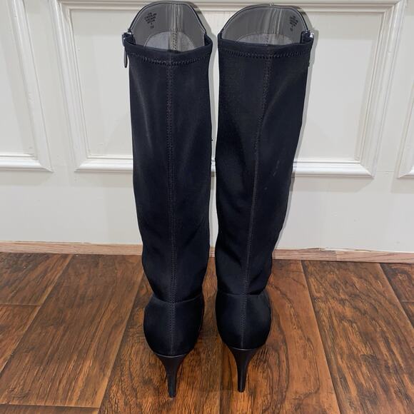 ADRIENNE VITTADINI Black Leather 9.5 Knee High Boots 3.5” Stiletto Full Zipper - Picture 4 of 13